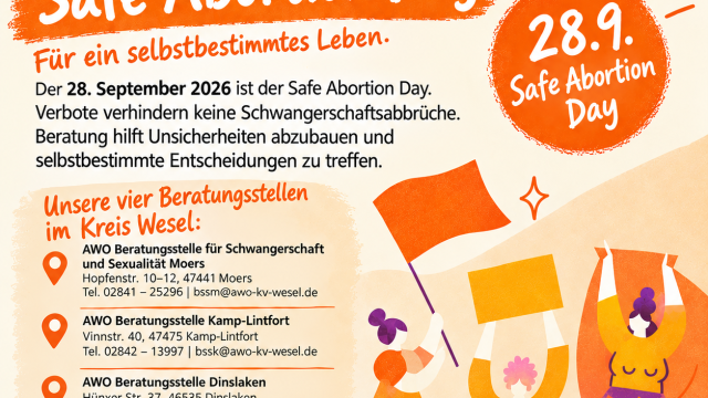 Safe Abortion Day 2026!  - Die AWO unterstützt die Forderung nach einem sicheren und selbstbestimmten Zugang zum Schwangerschaftsabbruch
